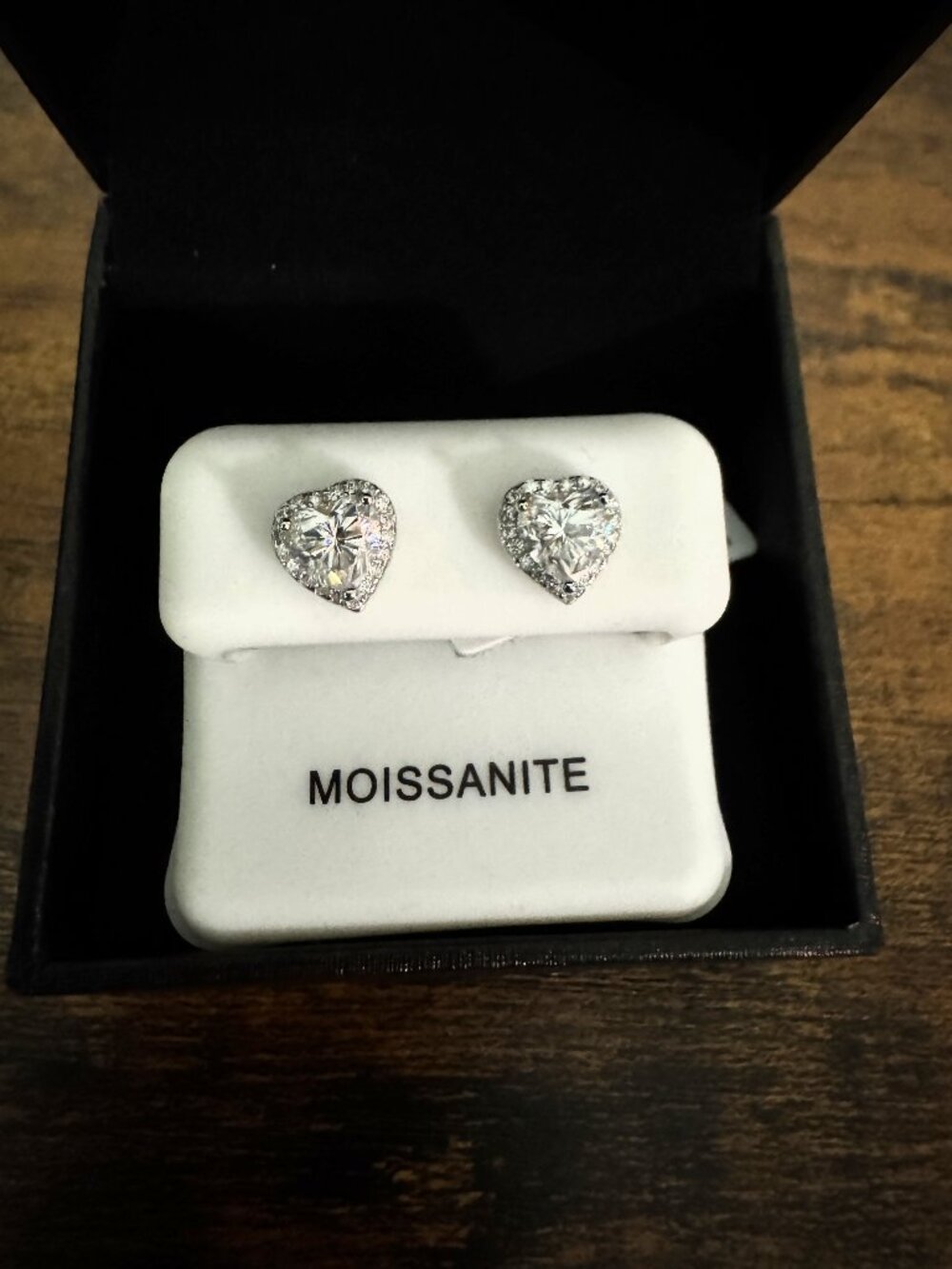 925 Sterling Silver Moissanite Heart Halo Stud Earrings in Silver .23 CT
